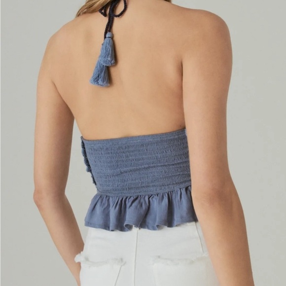 Lucky Brand Navy and White Crochet Crop halter top size XXL - Picture 2 of 9